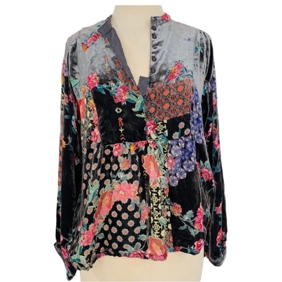 Johnny Was beautiful bohemian velvet floral blouse NWT - Picture 1 of 13